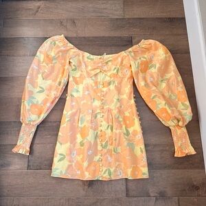 Sabo Skirt yellow puff sleeve mini dress size 6